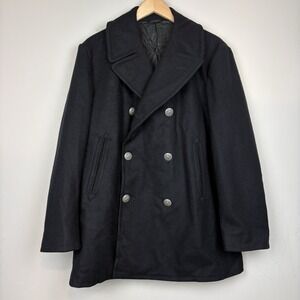 Vintage 70s‎ US Navy Military Wool Peacoat Mens 42S Double Breasted Black